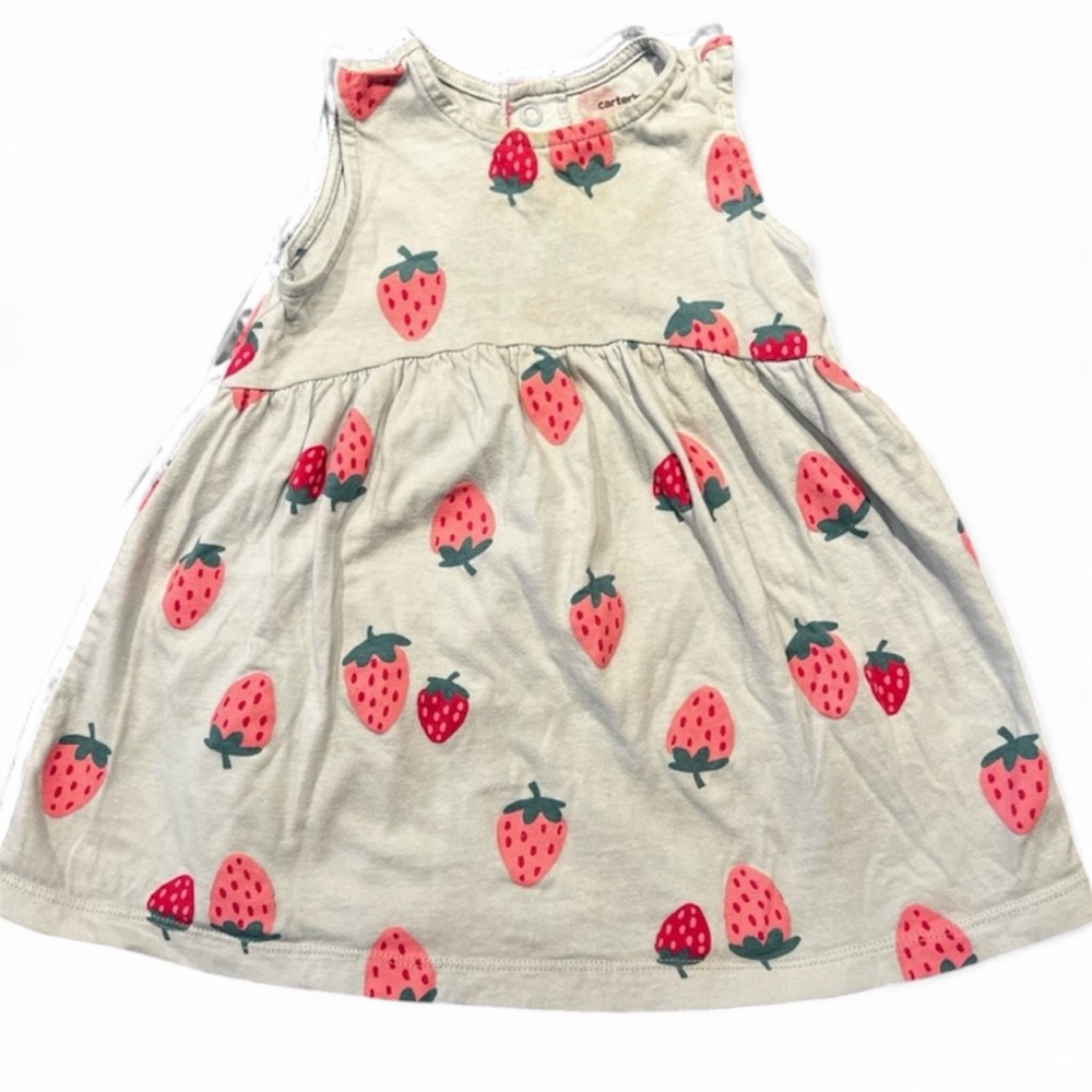 GUC Blue Sleeveless Dress w/ Strawberry Design & Diaper Cover; 3 Snaps (12 mos)